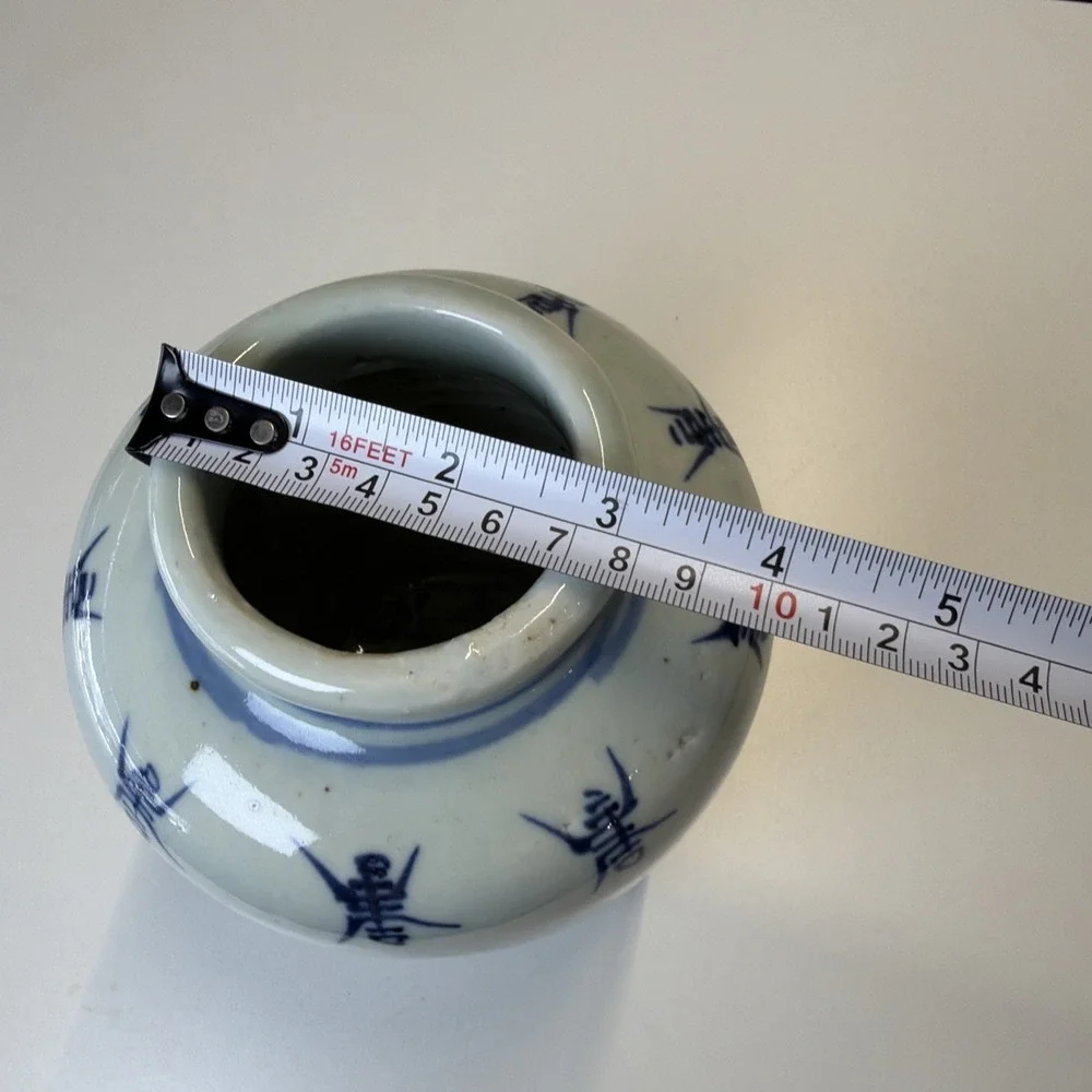 Vintage Blue and White Longevity Asian Porcelain Vase 8